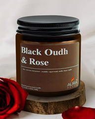 BLACK OUDH & ROSE SOY WAX AMBER JAR CANDLE | VOTIVE CANDLE BEST FOR GIFT CANDLE