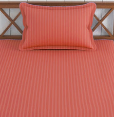 Elastic Fitted Cotton Single Bedsheet With One Matching Pillow Covers - 36 X 75 Inches, ?Orange Peach | Soft Touch, Comfortable & Breathable