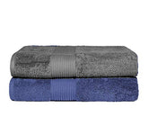Fresh From Loom Luxury Edition Egyptian 100% Pure Cotton Bath Towel 1200 Gsm | High Water Heavy Soft Dual Stitched Bath Towel (Blue & Grey) - 2 Pcs