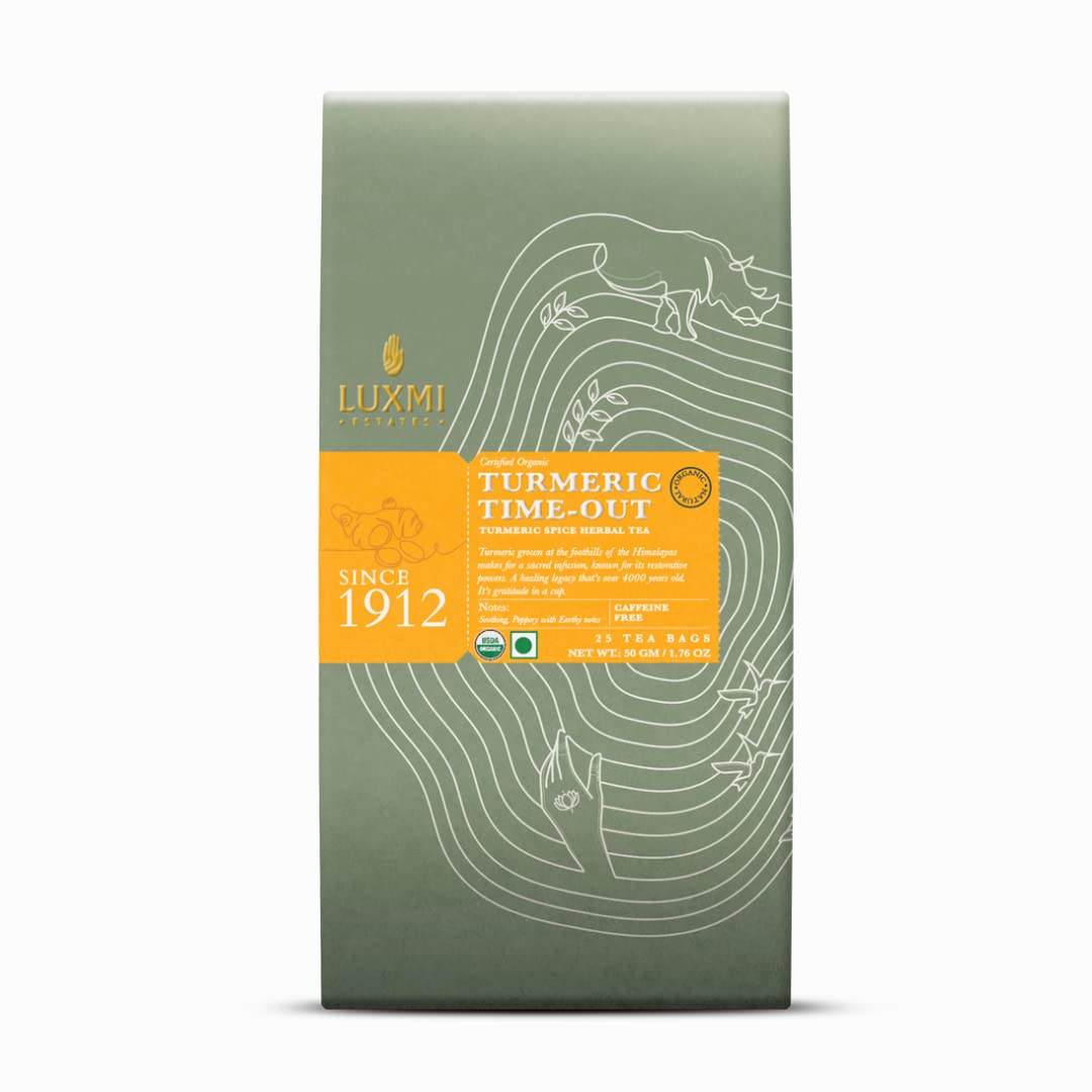 Luxmi Estates Turmeric Time Out + Holy Tea Green Tea Pack Of 2 - 50gm, 1.7 Ounce, 25 Tea Bags In Each | USDA Certified Organic Green Tea - Made With Turmeric Ginger Herbal Tea, Tulsi Basil Tea Luxmi Estates Turmeric Time Out + Holy Tea Green Tea Pack Of 2 - 50gm, 1.7 Ounce, 25 Tea Bags In Each | USDA Certified Organic Green Tea - Made With Turmeric Ginger Herbal Tea, Tulsi Basil Tea