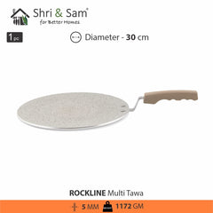 Rockline Aluminium Non-Stick Multi Tawa, 3 Layers Coating, 31 Cm, Light Brown | Easy To Clean & Dishwasher Safe - Induction Compatible