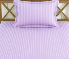 Satin Stripe Single Bedsheet Elastic Fitted With 1 Pillow Cover - 36 X 72 Inches, Purple | Perfect For Use In A Home, Hotel Or Ideal For Bedroom Style