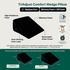 Wedge Pillow, Memory Foam Adjustable Bed Wedge Pillow, For Back Support, Black - 24 L X 22 W X 12 H Inches | For Acid Reflux, Leg Support, Sleep Apnea, Leg Elevation With Removable Cover