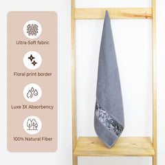 Rangoli 100% Cotton Fibre Bath Towels 450 Gsm | Highly Durable & Absorbent With Printed Border | Quick Drying Towels (Grey)