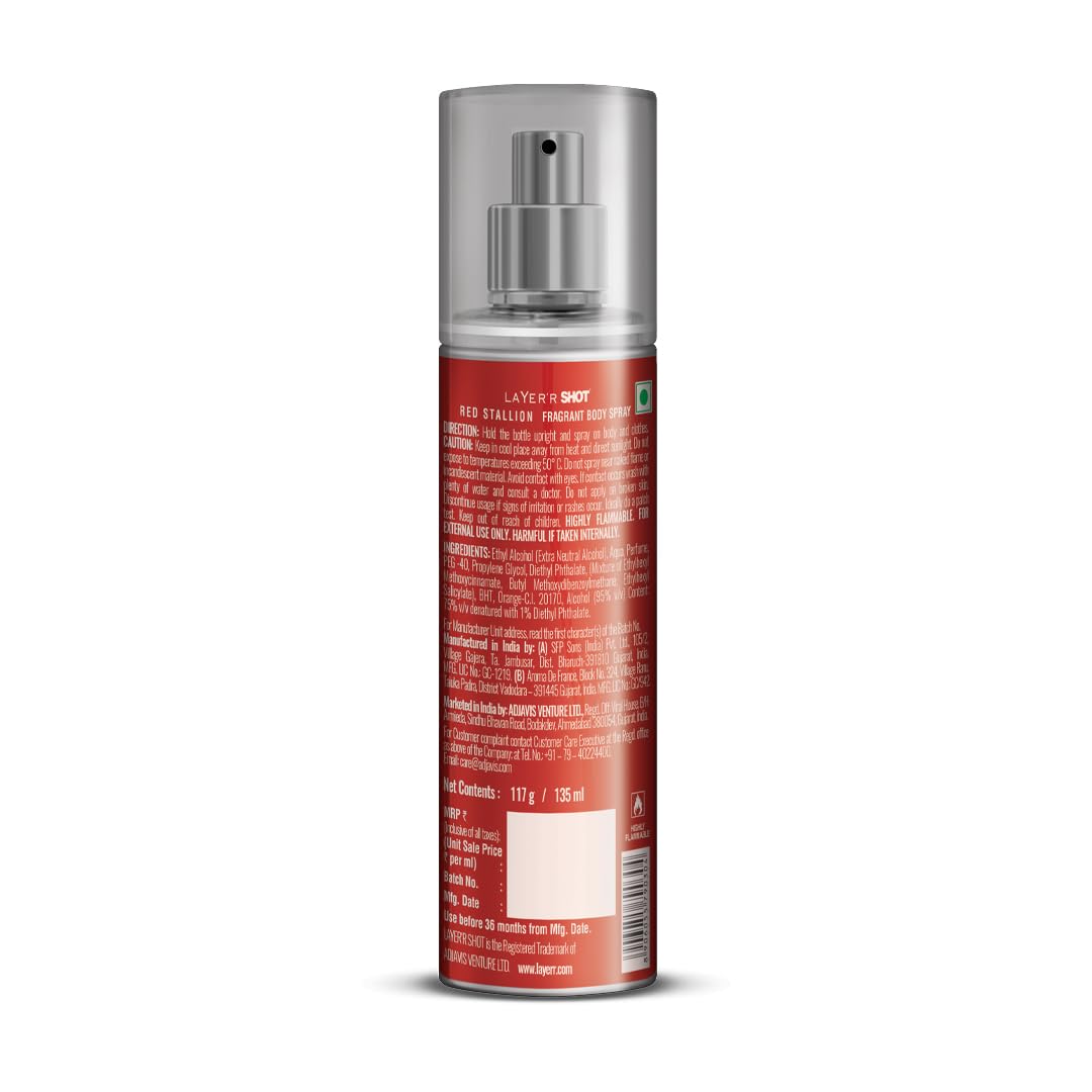 Layer'r Shot Red Stallion Deodrant Body Spray For Men 135ml 4.56 Fl.oz. | Perfect For Every Occasion Layer'r Shot Red Stallion Deodrant Body Spray For Men 135ml 4.56 Fl.oz. | Perfect For Every Occasion