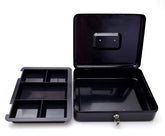 Big Size Cash Box With Key Money Tray & Lock, Money Box With Cash Tray 12- Inch, Size-30 X 22 X 9 Cm, Colour - Black, Material - Metal