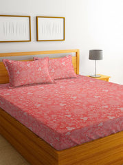 Cotton Flat Double Bedsheets With 2 King Size Pillow Covers - 90 X 100 Inches, Pastel Red | Double Bed Breathable & Wrinkle Free - Ultra Soft 200 TC Super Soft