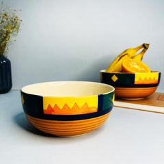 Boho Fiesta Ceramic Serving Bowl Set Of 2 Pieces - 800ml Each, Multicolor | Hand Painted Large Dining Serving Bowls For Serving - Microwave Safe & Dishwasher Safe