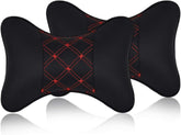 Faux Leather Car Neck Rest Pillow, Pillow Compatible With All Cars - Black & Red | Neck & Head While Driving Pillow For Neck Pain Relief | Light Weight, Adjustable - Pack Of 2