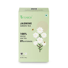 Teabox Jasmine Green Tea - 100gm, 3.5 Ounce | Made With 100% Whole Leaf - Natural Jasmine Flowers Sourced From Madurai | Low Caffeine, 0% Bitterness