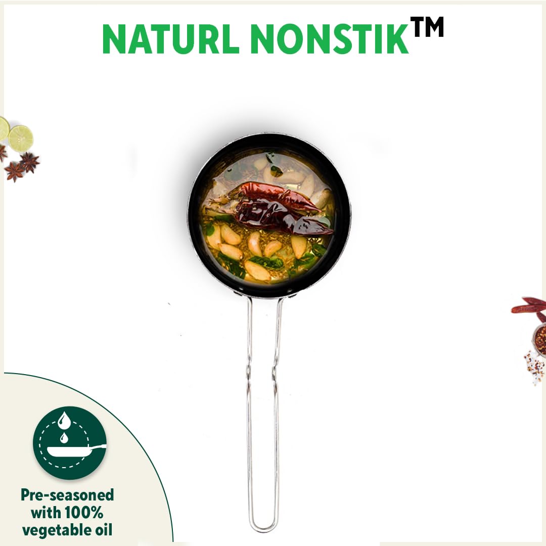 Pre-Seasoned Iron Tadka Pan With Steel Handle - Small 13.2 Cm, 5.2 Inch, 0.3 Kg | Gas Compatible - 100% Pure & Toxin-Free, No Chemical Coating Pre-Seasoned Iron Tadka Pan With Steel Handle - Small 13.2 Cm, 5.2 Inch, 0.3 Kg | Gas Compatible - 100% Pure & Toxin-Free, No Chemical Coating