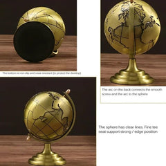 Retro Style Antique Finish Metal Globe Table Decorative Showpiece For Study Table Home & Office 11.5 Cm, For Kids & Students Learning, Pack Of 1