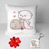 Peach & Goma Mochi Cat Pillow Cushion, Keychain With Card, White Color | Peach Goma Pillow, For Boyfriend, Valentines Gift For Girlfriend, Valentine Pillow For Couple, Model No - Combo 27