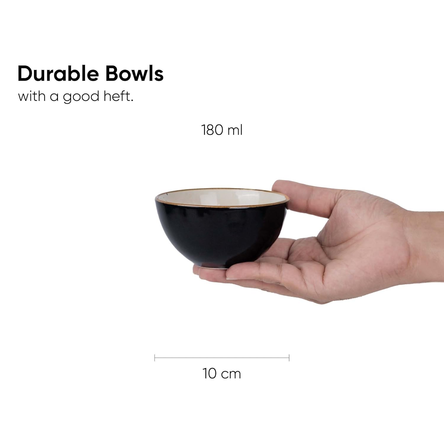 Ceramic Veg Bowls Set Of 6 For Dinner - 180ml Each, Black Ivory Rim Series | Katori Set With Glossy Finish - Stoneware Ceramic Bowls Set | Dessert Bowl Set Ceramic Veg Bowls Set Of 6 For Dinner - 180ml Each, Black Ivory Rim Series | Katori Set With Glossy Finish - Stoneware Ceramic Bowls Set | Dessert Bowl Set