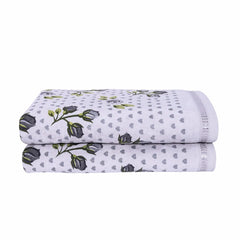 Rangoli Rose & Heart 100% Cotton Bath Towels 900 Gsm | Ultra Soft & Super Absorbent Bathing Towel (Grey) - Pack Of 2