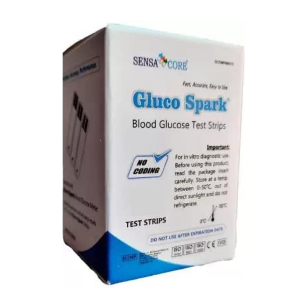 Glucospark Blood Glucose Test Strips - Pack Of 25 Strips | Sugar Test Strips Compatible With Glucose Meter Only & Not With Any Other Glucose Meters Glucospark Blood Glucose Test Strips - Pack Of 25 Strips | Sugar Test Strips Compatible With Glucose Meter Only & Not With Any Other Glucose Meters