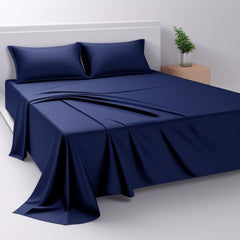1 Bedsheet For Full Size With 2 Pillow Cover - 90 X 100 Inches, Navy Blue | Ideal For All Season Comfortable Bedsheet | 1800 Thread Count