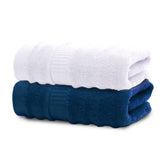 Mush 100% Bamboo 600 Gsm Bath Towel | Ultra Soft, Absorbent & Quick Dry Bath Towel | Towel Set Of 2 | Couple Towel Set (2, White & Navy Blue)