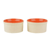 Studio Pottery Ceramic Dessert Dip Bowls Set Of 2 - 150ml Each, White & Orange | Chutney Bowls - Ketchup Bowls