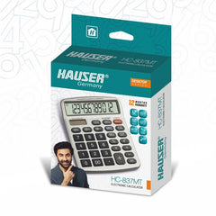 Hauser Hc-837mt Desktop Series Electronic Calculator | 12 Digits Calculator | Square Root Function | Big Display & Auto Replay | Dual Power With Solar | 112 Steps Check & Correct | Grey