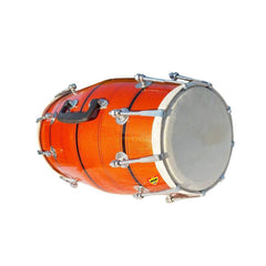 Handmade Wood Professional Dholak Indian Folk Musical Instrument - Orange | Professional Grade Dholak, Made With Thoroughly Dried Mango Wood - Perfectly Symmetric Round Dholak