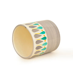 Hand Painted Ceramic Cutlery Stand - Grey, Turquoise Blue & Yellow, 600ml | Multi Utility Jar - Toothbrush Holder - Pen Stand