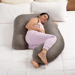 Pregnancy Pillow, J Shaped Pillow, For Pregnant Women, Charcoal Grey | Maternity Pillow For Pregnant Mothers | Velvet Cover, Full Body Support For Better Sleep, Pillow For Back Support