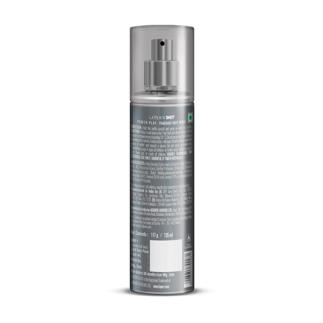Layer'r Shot  Power Play Deodrant Body Spray 135ml 4.56 Fl.oz. |  For Men Layer'r Shot  Power Play Deodrant Body Spray 135ml 4.56 Fl.oz. |  For Men