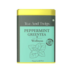 Tea And Twigs Peppermint Green Tea - 30gm, 1.05 Ounce, 15 Pyramid Teabags | Wellness Boost, Superfood Medicinal Tea - Caffeine Free
