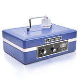 Imported Metal Cash Box With Dual Combination & Password Lock Medium Size Money Box For Cash, Jewellery Safe Locker With Removable Plastic Coin Tray, Colour - Blue, Material - Metal