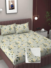 Bedsheet King Size With 2 Pillow Covers (72 X 78 Inches) Green & Yellow | Double Bed With All Around Elastic Fitted - Durable & Long Lasting Wrinkle Resistant Fabric