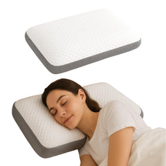 Orthopedic Memory Foam Pillow, Neck Support, White & Grey - 24 X 16 X 4 Inches | Cervical Pillow Shoulder Support For Side & Back Sleepers | Hypoallergenic, Removable, Washable Cover - Piece