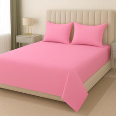 Plain Double Bedsheet For Queen Size With 2 Matching Pillow Covers For Home - 90 X 100 Inches, Pink | Smooth Finish, Soft Touch & Breathable Comfort For Everyday Use