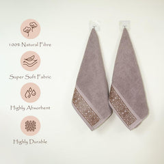 Rangoli 100% Cotton Fibre 2 Hand Towels 400 Gsm | Highly Durable & Absorbent Towel | Skin-Friendly & Quick Drying Luxury Towels (Brown) - Pack Of 2