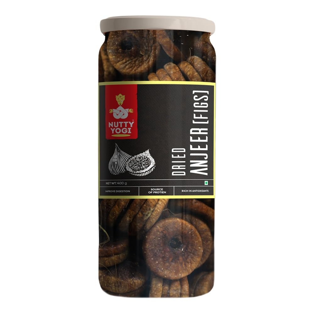 Natural Premium Dried Afghani Anjeer Dried Figs By Nutty Yogi 400gm, | Rich Source Of Fibre Calcium & Iron | Low In Calories Fat Free Anjeer Jar Pack | 14.1 Ounce