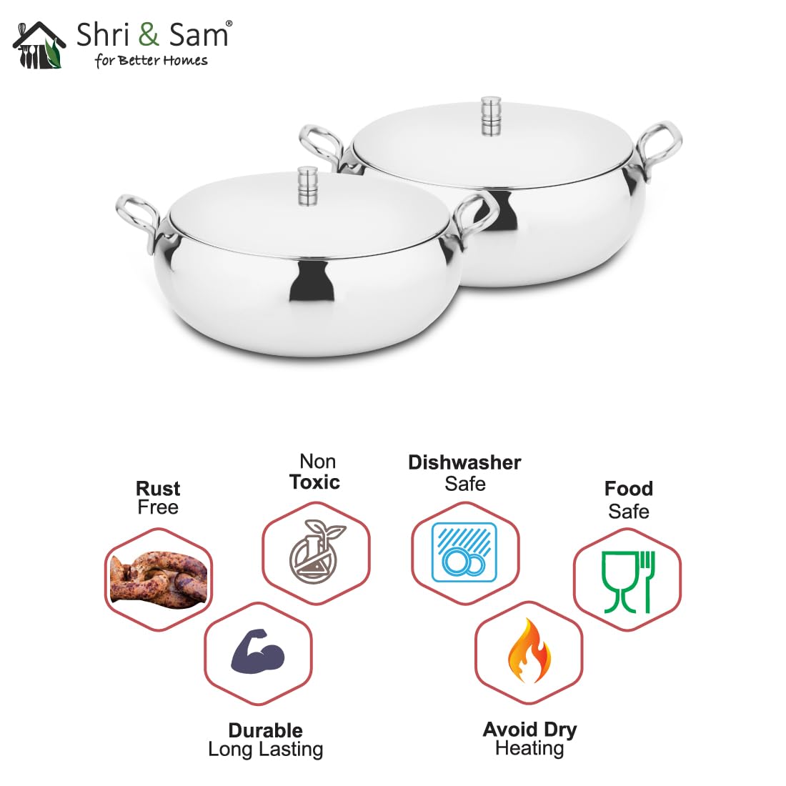 High Grade Stainless Steel Marina Serving Bowl Set With Lid - 2 Pieces, 17 Cm Each, 1000ml Each High Grade Stainless Steel Marina Serving Bowl Set With Lid - 2 Pieces, 17 Cm Each, 1000ml Each