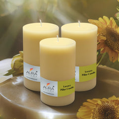 PILLAR CANDLES SMOKELESS & DRIPLESS WAX CANDLES SET OF 3 PERFECT FOR HOME DECOR