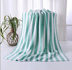 Homecloud Ultra Soft 300 Gsm Bath Towel Set | 3x Softer Than Cotton Towels Strip Green | Highly Absorbent & Ultra Fast Dry (Set Of 2) 1 Bath + 1 Face Towel