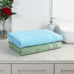 Mafatlal Premium Cotton Bath Towel 1100 Gsm | Quick Dry, Durable Long Size Towel- Pack Of 2 (Blue & Green)
