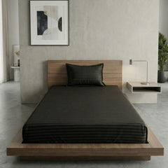 Cotton Black Striped Single Bedsheet With 1 Pillow Cover - 55 X 90 Inches | Long-Lasting Color Comfortable Fabric Bedsheet
