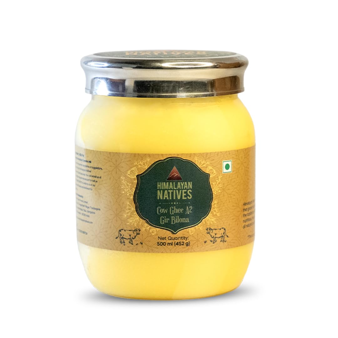 100% Natural A2 Gir Bilona Cow Ghee By Himalayan Natives | Highly & Nutritious Traditional Bilona Method Cow Ghee For Muscles Growth | (500ml) 16.9 Ounce | Jar Pack