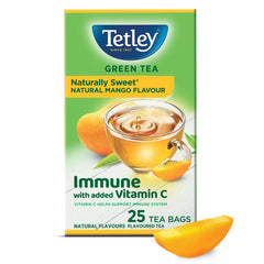 Tetley Naturally Mango Flavour Green Tea - 25 Tea Bags | Immune With Added Vitamin C - Supports Immune System | Naturally Sweet Green Tea - Medium Caffeine