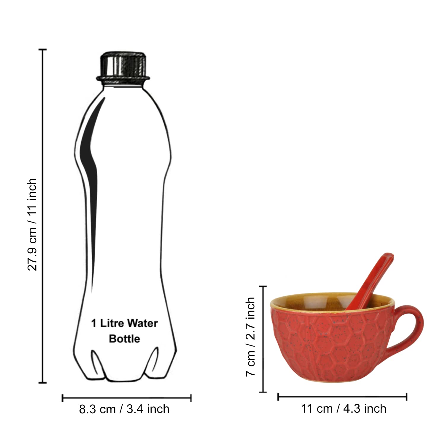 Studio Pottery Ceramic Soup Cups With Spoons, Set Of 4 - Red & Yellow, 310ml Each | Cereal Cups - Maggi Serving Bowls Studio Pottery Ceramic Soup Cups With Spoons, Set Of 4 - Red & Yellow, 310ml Each | Cereal Cups - Maggi Serving Bowls