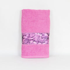 Rangoli 100% Cotton Fibre Bath Towels 450 Gsm | Highly Durable & Absorbent With Printed Border | Quick Drying Towels (Pink)