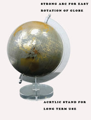 Rotating World Globe 8 Inch With Gold Arc & Wooden Stand For Show Piece For Home, Office, Study Table Decor, Birthday, Party Gifts For Students, Grey & Gold, Pack Of 1