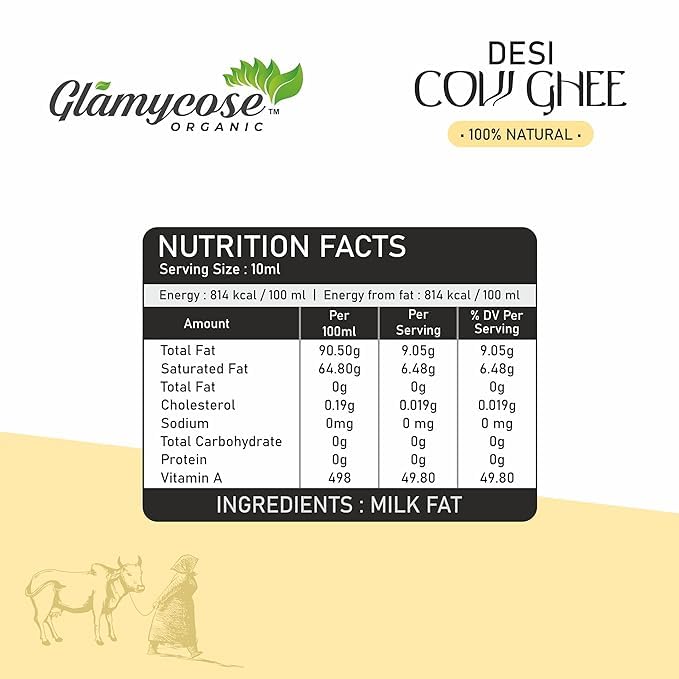 Natural Premium Desi Cow Ghee By Glamycose | High In Protein Fiber Healthy Desi Ghee For Boost Immunity | (1 Litr) 33.8 Ounce | Box Pack Natural Premium Desi Cow Ghee By Glamycose | High In Protein Fiber Healthy Desi Ghee For Boost Immunity | (1 Litr) 33.8 Ounce | Box Pack