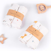 Haber Traditional Baby Muslin Bath Towel 320 Gsm | Organic Indian Cotton 4 Layer, Eco-Conscious & Safe Printed Muslin Cloth Towels | Pack Of 4 (Assorted Color)
