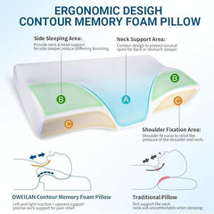 Contour Memory Foam Pillow, Orthopedic Pillows For Sleeping, White | Pillows For Neck Pain Relief, Ergonomic Cervical Pillows | For Side & Back Sleepers, Breathable, Adjustable Pillow