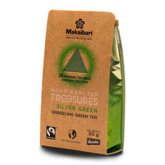 Makaibari Tea Treasures Silver Green Darjeeling Green Tea - 50gm, 1.7 Ounce, 25 Pyramid Tea Bags | USDA Certified Premium Loose Long Leaf Green Tea - Low Caffeine Loose Leaves