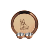 Stainless Steel Shiv Ji Pooja Thali Set Of 3, Rose Gold PVD Coating | 1 Pooja Thali+ 2 Katoris - Easy To Clean & Dishwasher Safe